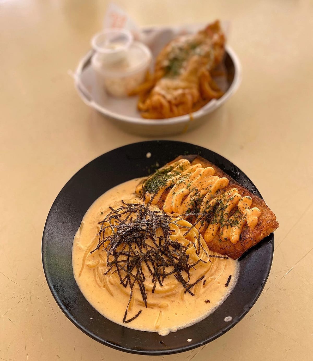 Mentaiko Pasta with Grilled Salmon 🍝