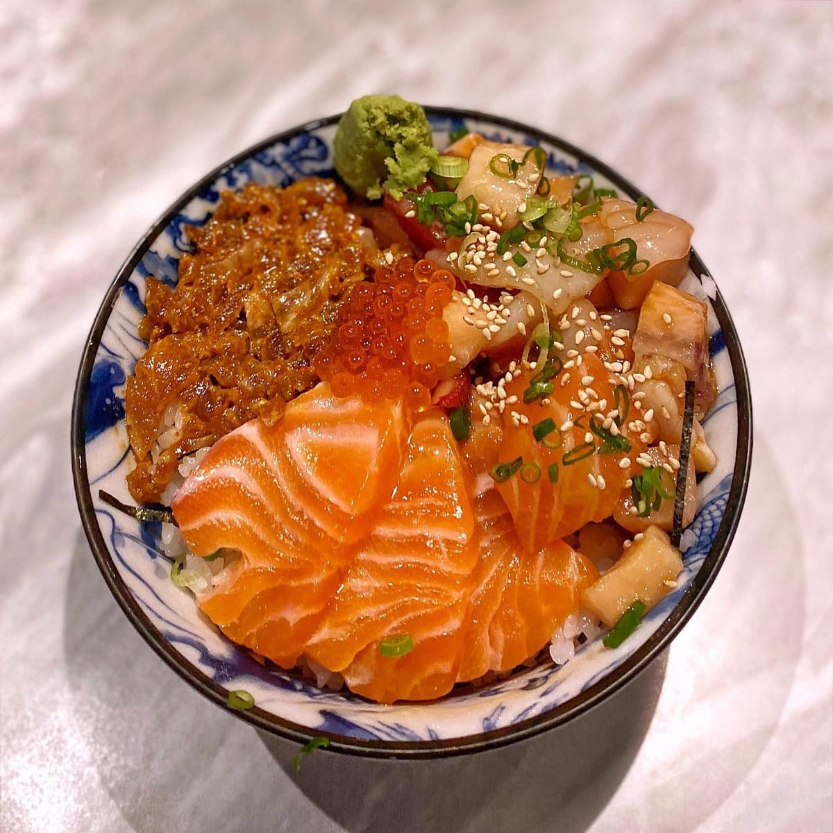 Sanshoku Chirashi — Spicy Salmon and Sashimi Rice Bowl