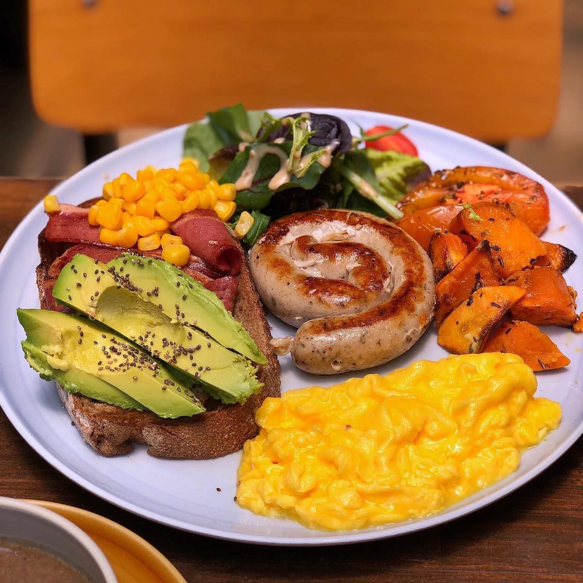 Hearty Breakfast Platter☀️ I like it that the cafe has a glass roof that casts natural sunlight in