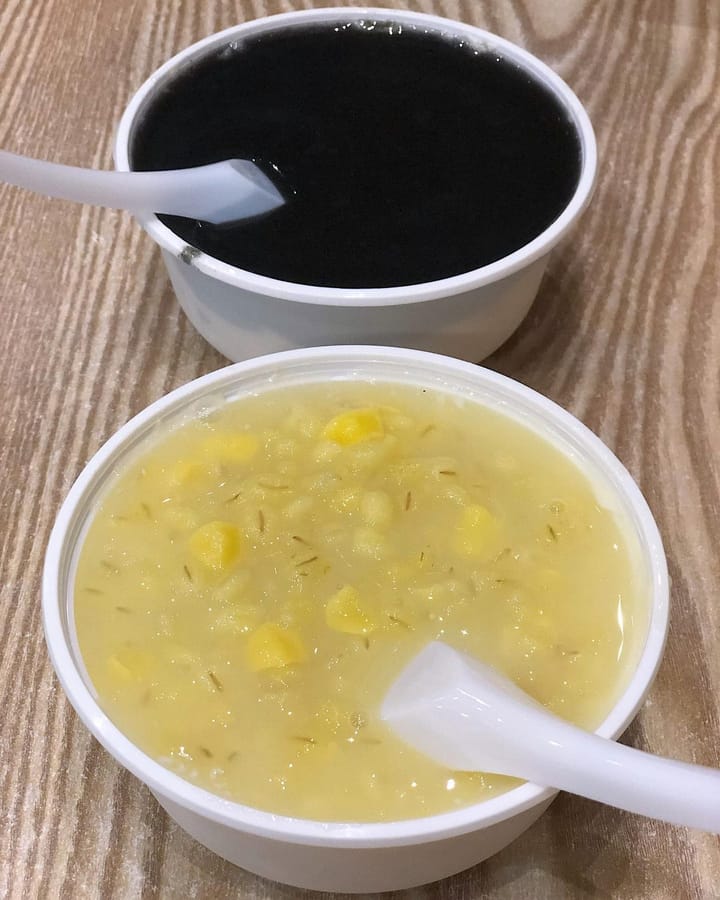 Gingko and barley paste over beancurd & black sesame over beancurd